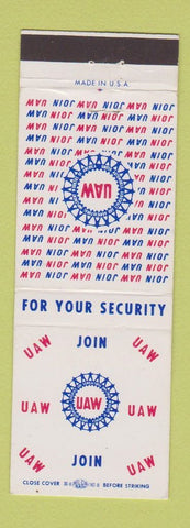 Matchbook Cover - UAW United Auto Workers Union Detroit MI
