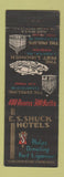 Matchbook Cover - ES Shuck Hotels Ligonier Clearfield Philipsburg PA
