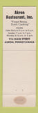 Matchbook Cover - Akron Restaurant Akron PA