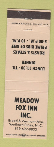 Matchbook Cover - Meadow Fox Inn Southern Pines NC
