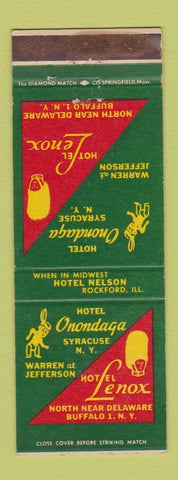 Matchbook Cover - Hotels Syracuse Buffalo NY Onondaga Lenox
