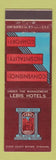 Matchbook Cover - Lebis Hotels New York City Baltimore Syracuse Akron OH