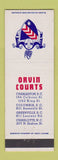 Matchbook Cover - Orvin Courts Charleston Columbia Greenville SC Charlotte NC