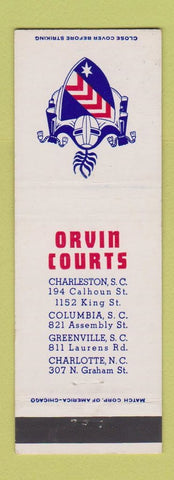 Matchbook Cover - Orvin Courts Charleston Columbia Greenville SC Charlotte NC