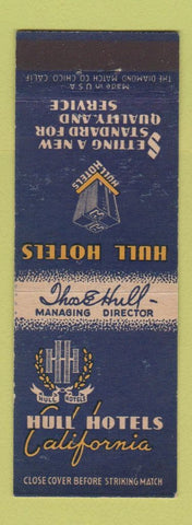 Matchbook Cover - Hull Hotels CA California Hollywood Los Angeles Sacramento CA