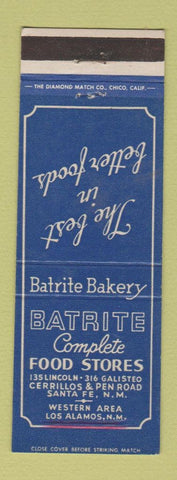 Matchbook Cover - Batrite Food Stores Grocery Santa Fe NM Los Angeles CA Bakery