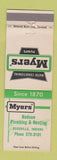 Matchbook Cover - Myers Water Pumps Hodson Rossville IN