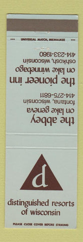 Matchbook Cover - Resorts The Abbey Pioneer Inn Oshkosh Fontana WI