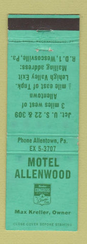 Matchbook Cover - Motel Allenwood Wescosville PA WORN