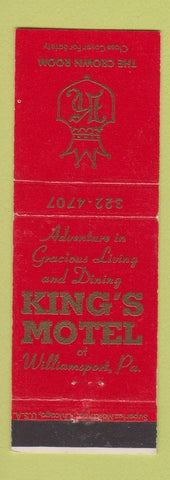Matchbook Cover - King's Motel Williamsport PA