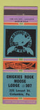 Matchbook Cover - Moose Lodge Chickies Rock Columbia PA