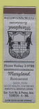Matchbook Cover - Maryland Restaurant Towson MD