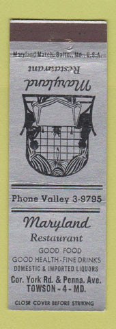 Matchbook Cover - Maryland Restaurant Towson MD