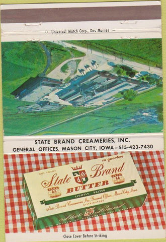 Matchbook Cover - State Brand Butter Mason City IA 40 Strike