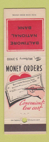 Matchbook Cover - Baltimore National Bank MD Money Orders