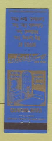 Matchbook Cover - Crawford Hotels Midland Big Spring Carlsbad Colorado City TX