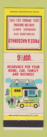 Matchbook Cover - USF&G Insurance Price Macdonald Colorado Springs