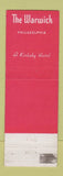 Matchbook Cover - Warwick Hotel Philadelphia PA Kirkeby