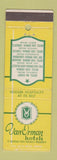 Matchbook Cover Van Orman Hotels Evansville Fort Wayne Bloomington Lafayette IN