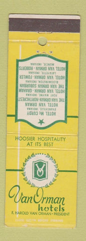 Matchbook Cover Van Orman Hotels Evansville Fort Wayne Bloomington Lafayette IN