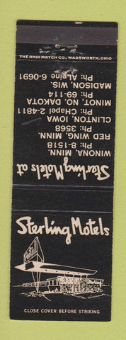 Matchbook Cover - Sterling Motels Winona Red Wing MN Clinton IA Minot Madison WI