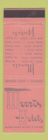 Matchbook Cover - Morris Hotels Santa Barbara Monica Los Angeles Fresno CA