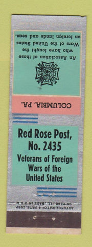 Matchbook Cover - VFW Red Rose Post Columbia PA ADVANCE