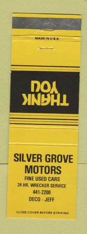Matchbook Cover - Silver Grove Motors YELLOW
