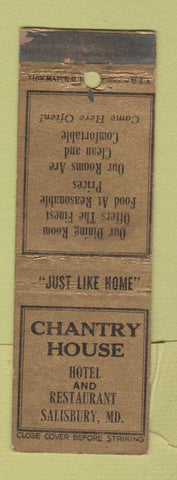 Matchbook Cover - Chantry House Salisbury MD WORN STRIKER