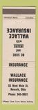 Matchbook Cover - Wallace Insurance Newark OH