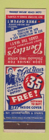 Matchbook Cover - Bentley's Department Store Milwaukee WI