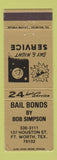 Matchbook Cover - Bob Simpson Bail Bonds Fort Worth TX