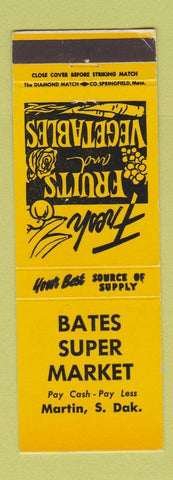 Matchbook Cover - Bates Super Market Grocery Martin SD