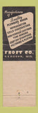 Matchbook Cover - Frost Co Kenosha WI Plumber's Brass Coils Castings