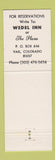 Matchbook Cover - Wedel Inn Vail Colorado The Plaza