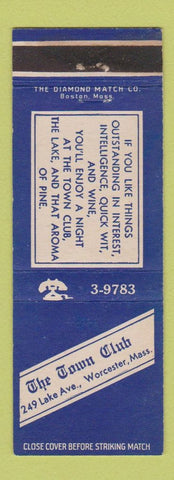 Matchbook Cover - The Town Club Worcester MA