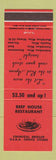 Matchbook Cover - Beef House Restaurant Columbus Tupelo Meredian MS