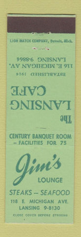 Matchbook Cover - Lansing Cafe Jim's Lounge Lansing MI