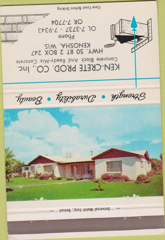 Matchbook Cover - Ken Crete Concrete Kenosha WI 40 Strike