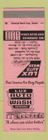 Matchbook Cover - Lux Auto Car Wash Taylor Lincoln Park Southgate MI