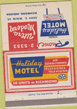 Matchbook Cover - Holiday Motel Richmond IN CREASE 40 Strike