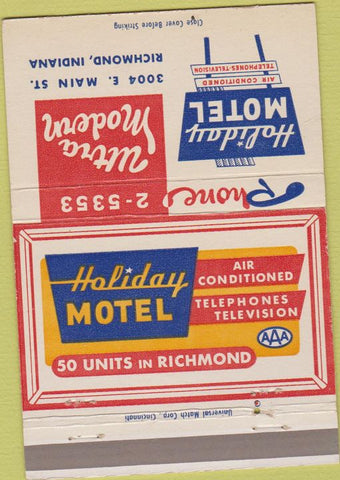 Matchbook Cover - Holiday Motel Richmond IN CREASE 40 Strike