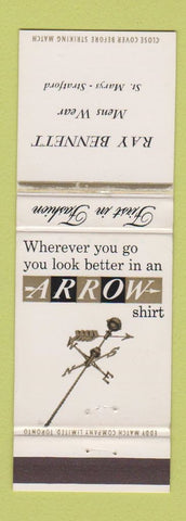 Matchbook Cover - Arrow Shirts Ray Bennet Men's Clothes St Marys Stratford ON