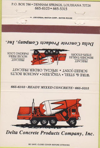 Matchbook Cover - Delta Concrete Denham Springs LA 40 Strike