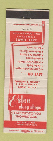 Matchbook Cover - Estee Sleep Shops Furniture Beds Chicago IL Milwaukee WI