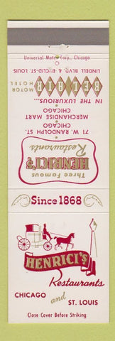 Matchbook Cover - Henrici's Restaurants Chicago St Louis MO