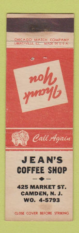 Matchbook Cover - Jean's Coffee Shop Camden NJ