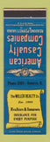 Matchbook Cover - Miller Real Estate Insurance American Casualty