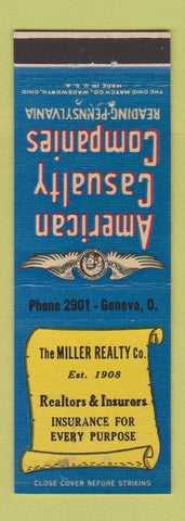 Matchbook Cover - Miller Real Estate Insurance American Casualty
