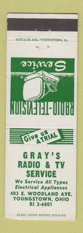 Matchbook Cover - Gray's Radio TV Service Youngstown OH WEAR